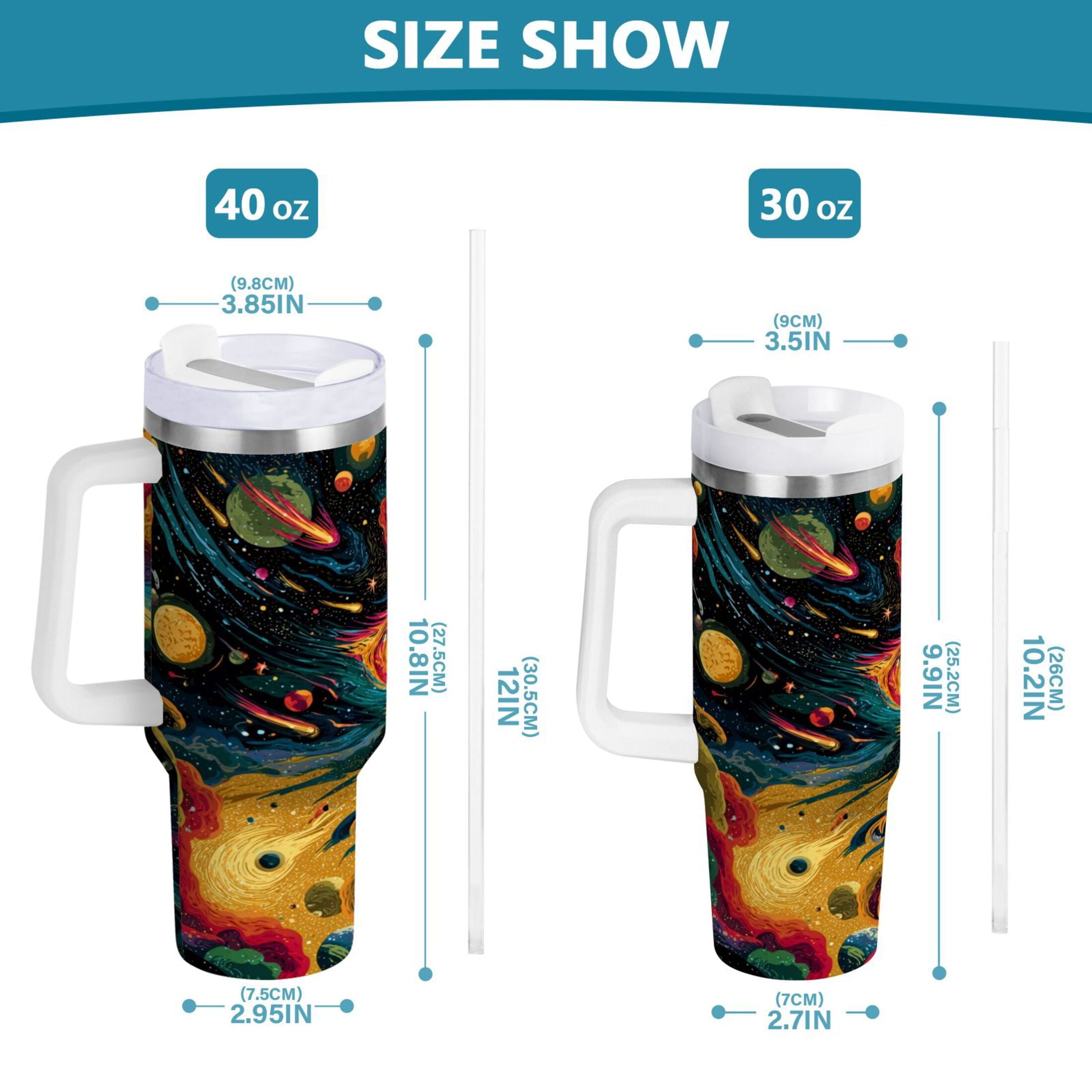 40 oz Insulated Stainless Steel Tumbler Double Wall Stainless Steel Tumbler with 2-Way Drinking Swirling Galaxy 46XE