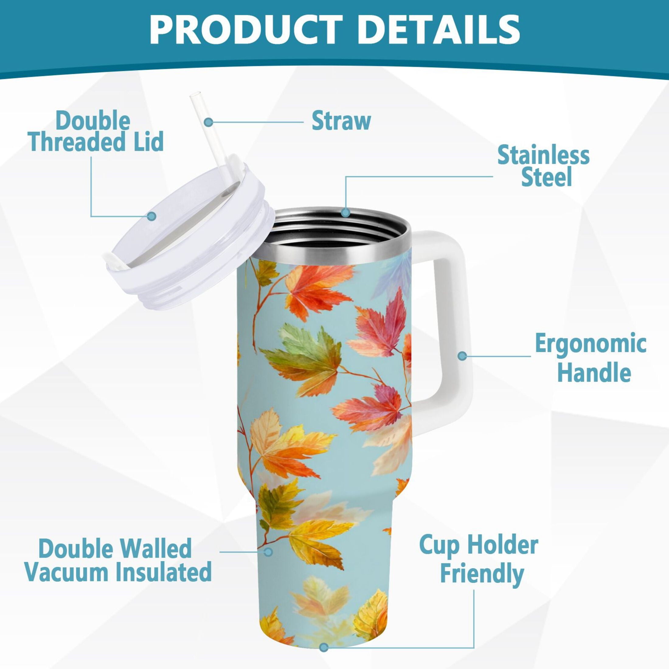 30 oz Insulated Stainless Steel Tumbler Double Wall Stainless Steel Tumbler with 2-Way Drinking Colorful Autumn Maple Leaves OEY1