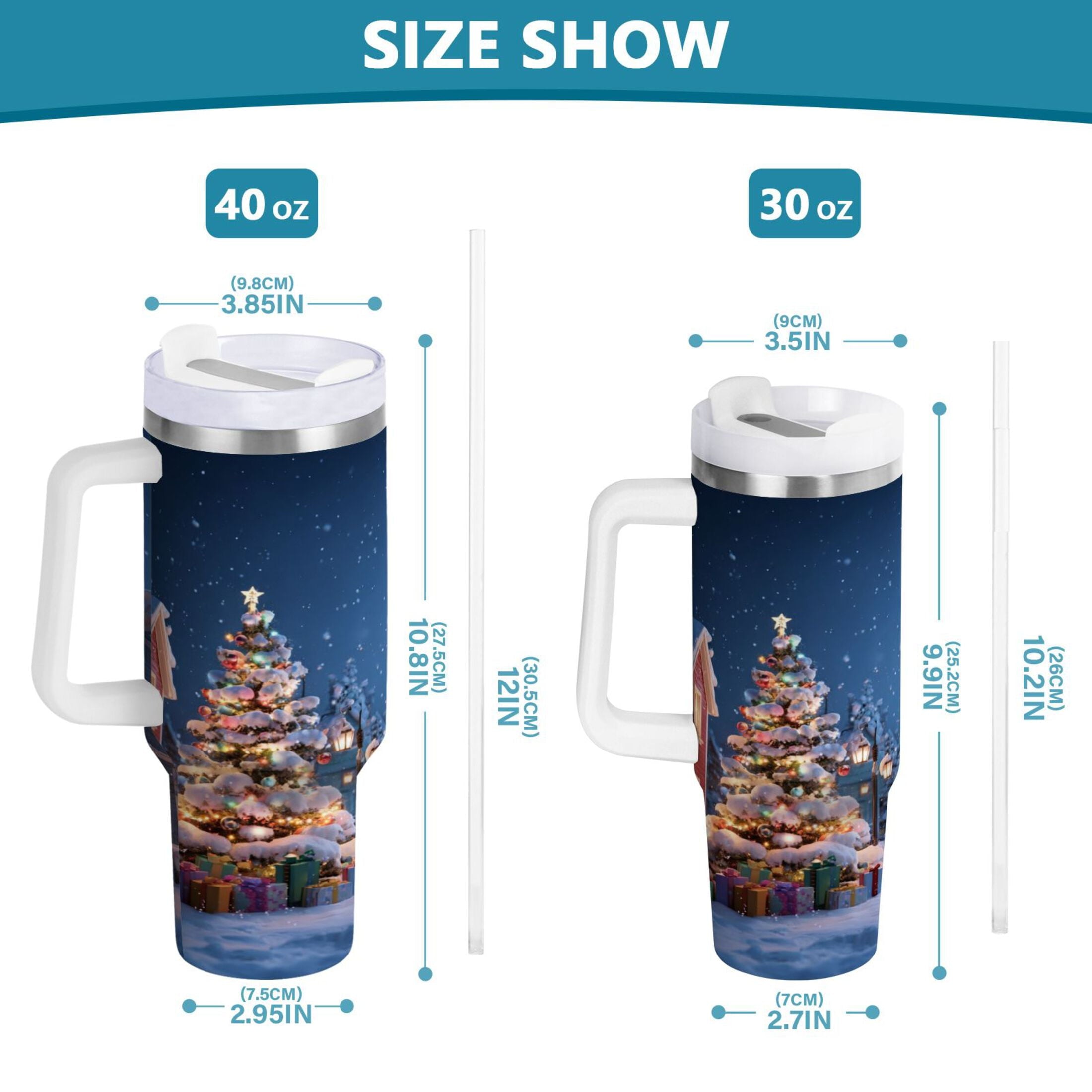 30 oz Insulated Stainless Steel Tumbler Double Wall Stainless Steel Tumbler with 2-Way Drinking Christmas Night Scene SQ8B
