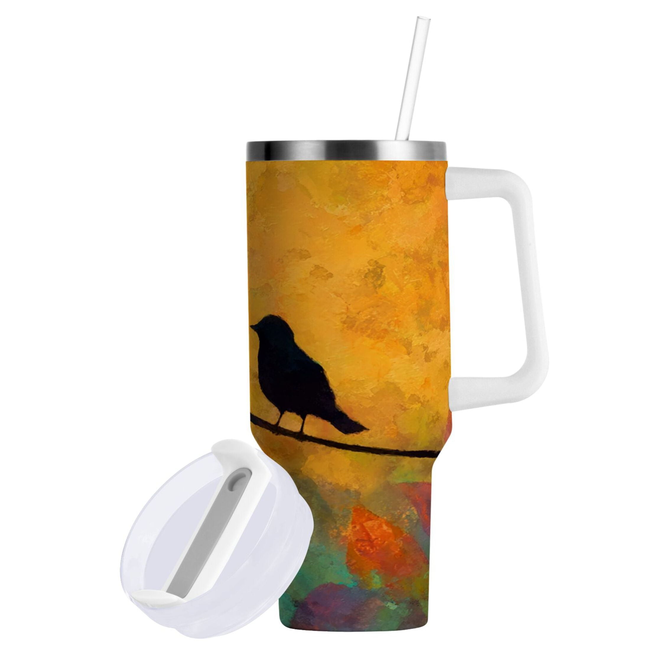 30 oz Insulated Stainless Steel Tumbler Double Wall Stainless Steel Tumbler with 2-Way Drinking Birds on A Wire NDNH