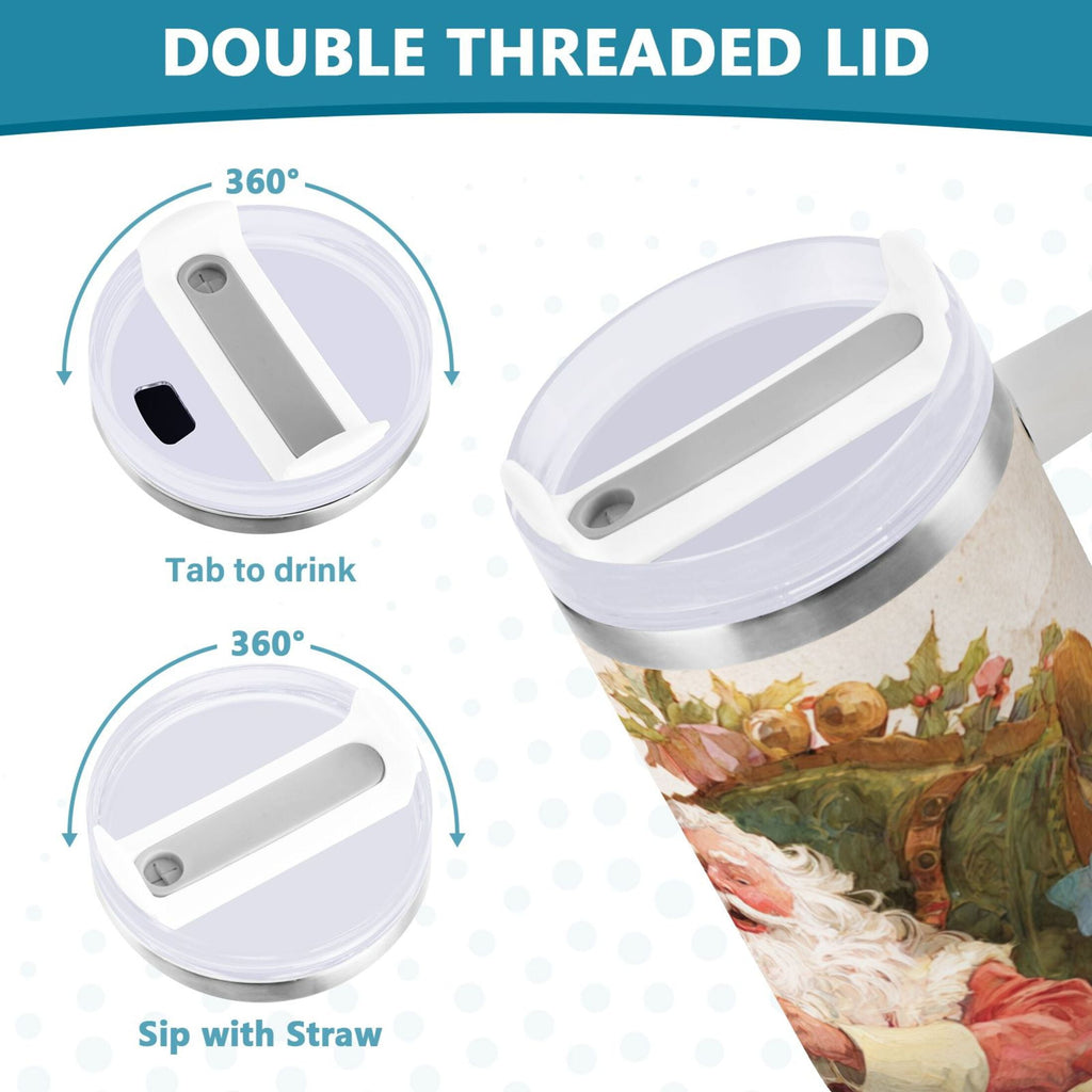 30 oz Insulated Stainless Steel Tumbler Double Wall Stainless Steel Tumbler with 2-Way Drinking Santa Claus Sitting in Chair 6CYN