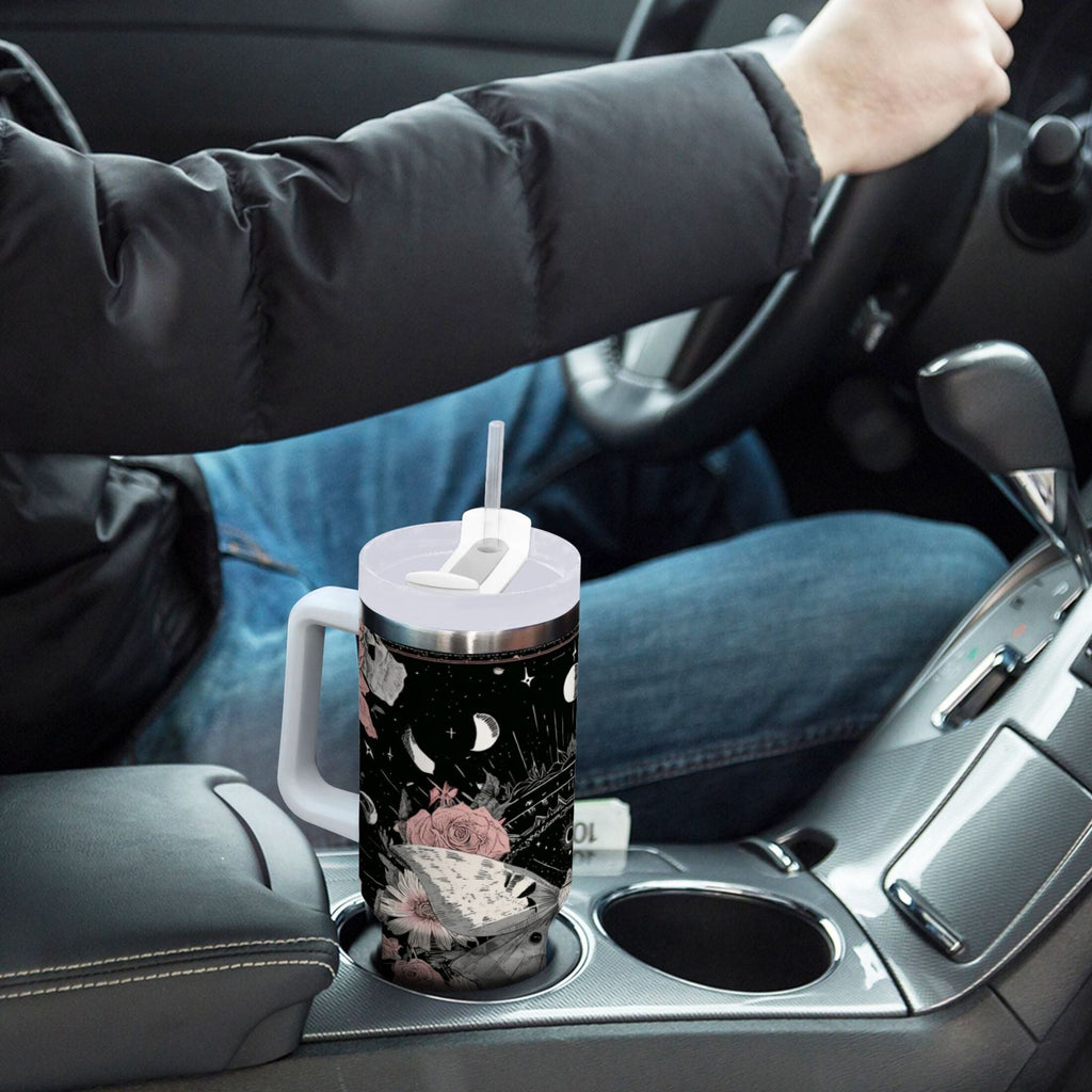 40 oz Insulated Stainless Steel Tumbler Double Wall Stainless Steel Tumbler with 2-Way Drinking Butterfly Surrounded by Flowers 20CT