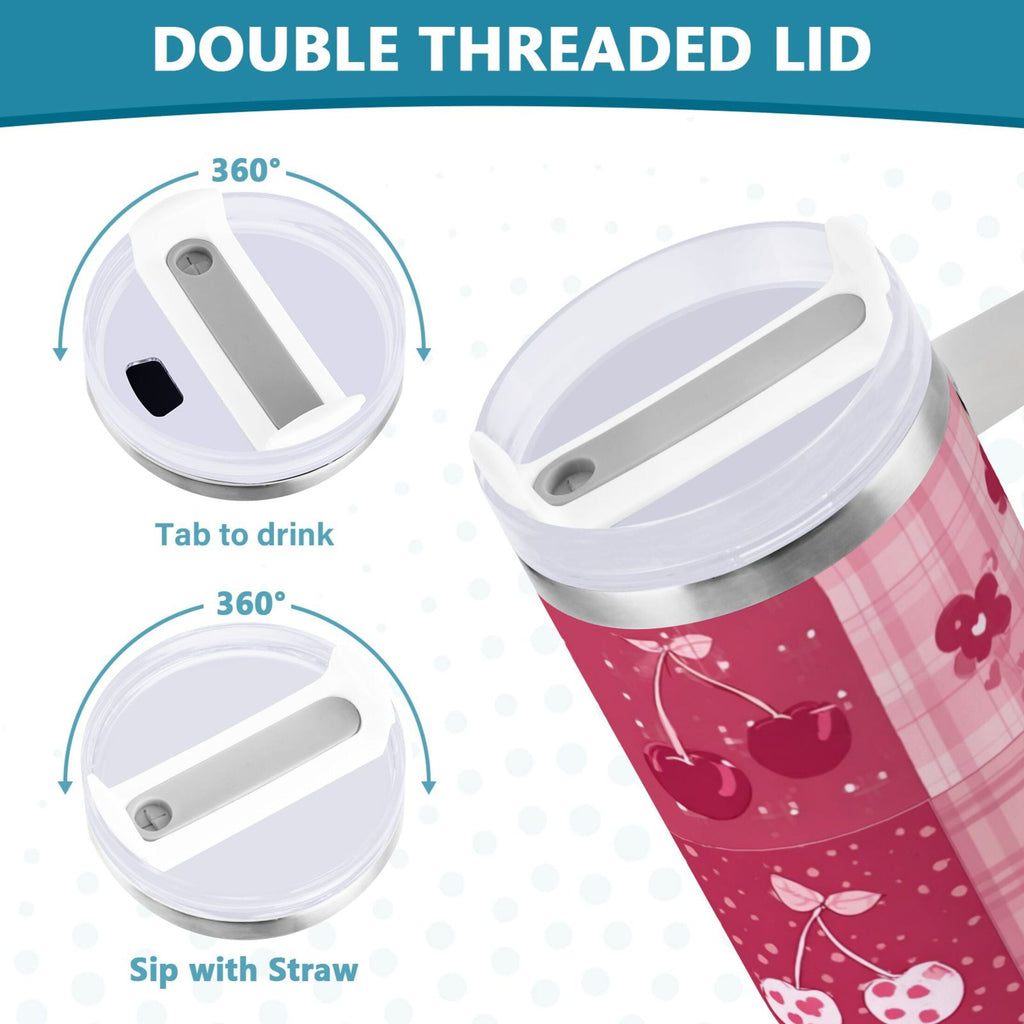 30 oz Insulated Stainless Steel Tumbler Double Wall Stainless Steel Tumbler with 2-Way Drinking Cherry Pattern with Bows 6QVE