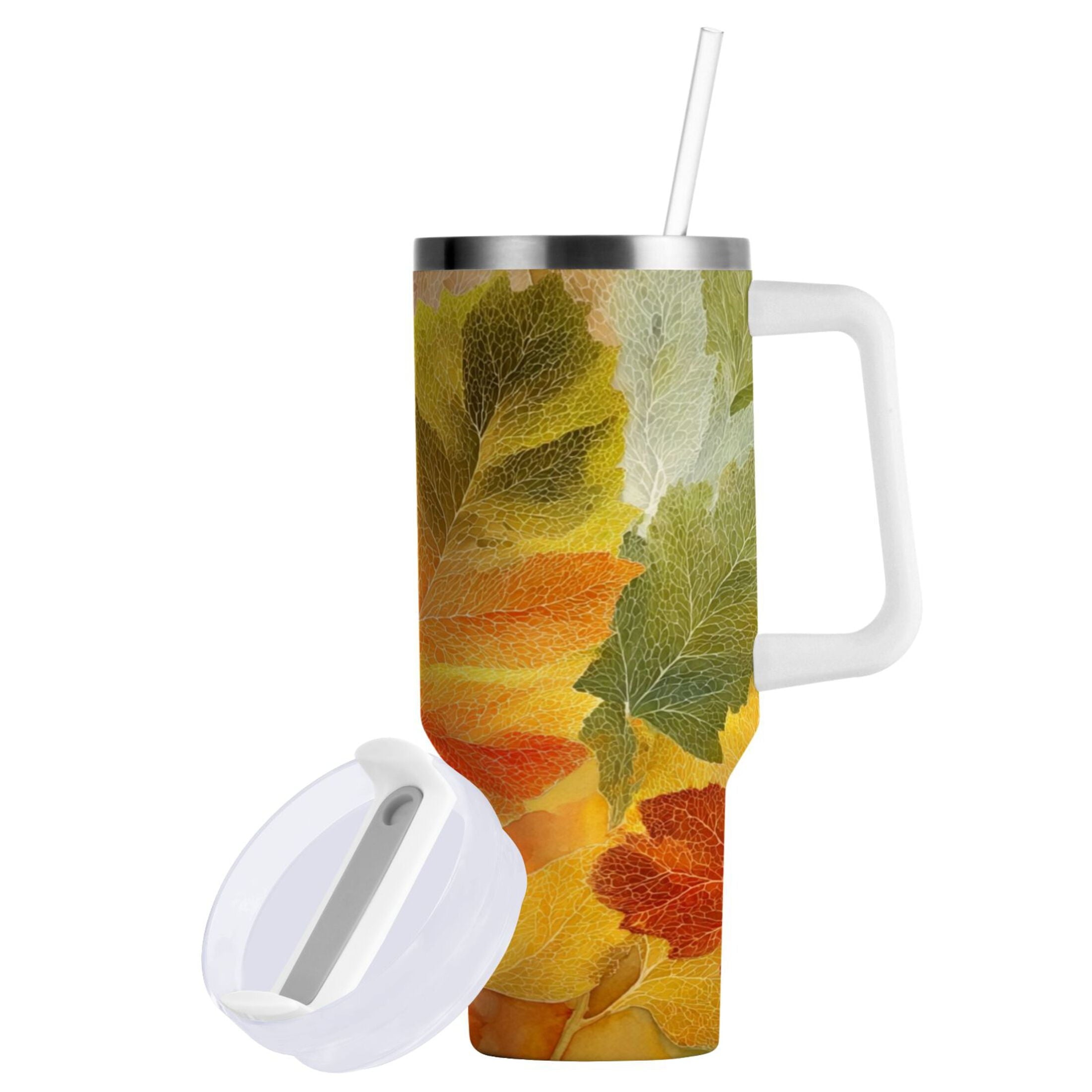 30 oz Insulated Stainless Steel Tumbler Double Wall Stainless Steel Tumbler with 2-Way Drinking Various Shades Autumn Leaves GEKO