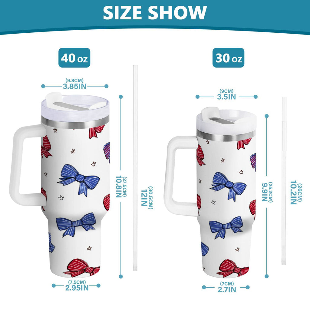 30 oz Insulated Stainless Steel Tumbler Double Wall Stainless Steel Tumbler with 2-Way Drinking Red and Blue Stripe Bows F3BC