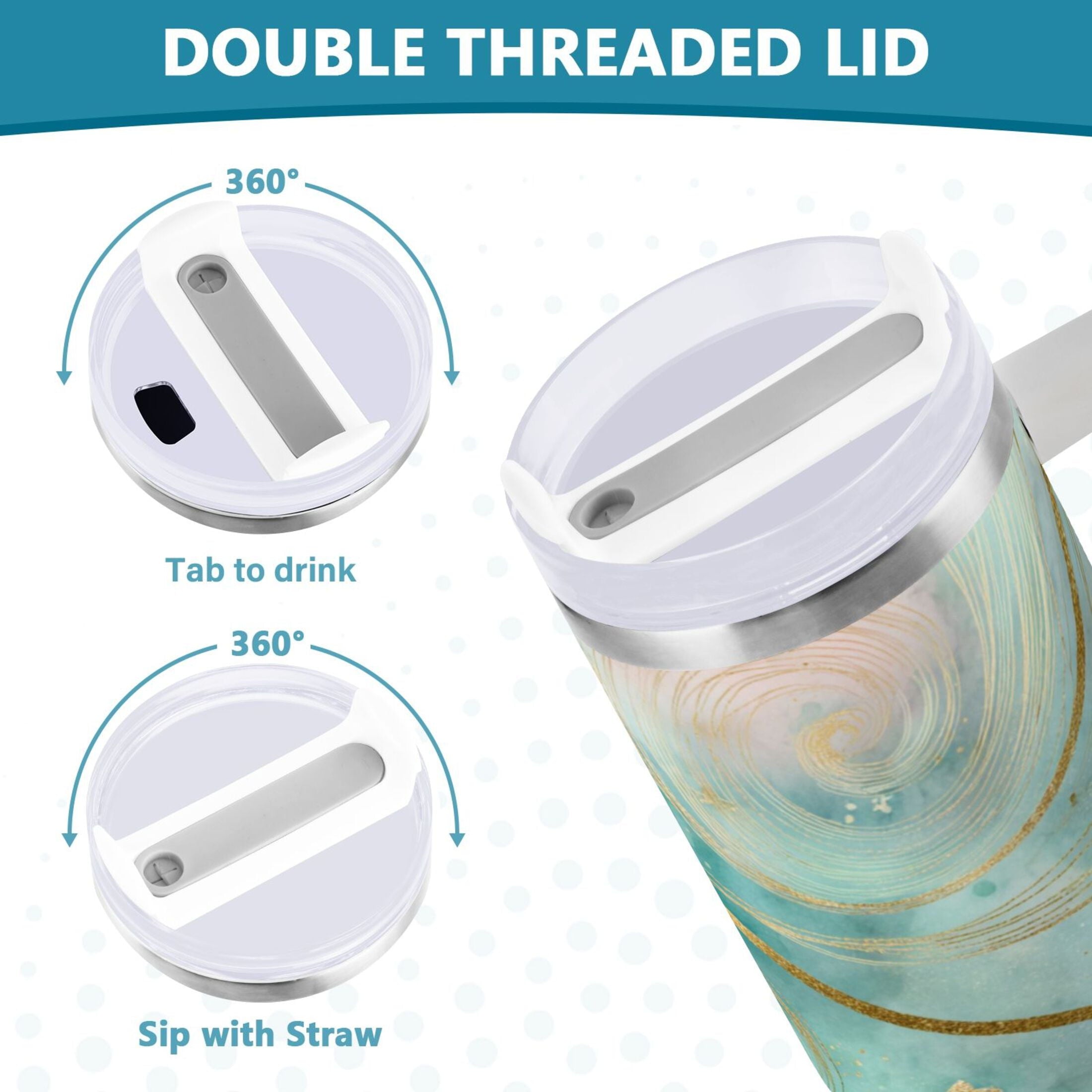 30 oz Insulated Stainless Steel Tumbler Double Wall Stainless Steel Tumbler with 2-Way Drinking Beautiful Swirling Lines WA03