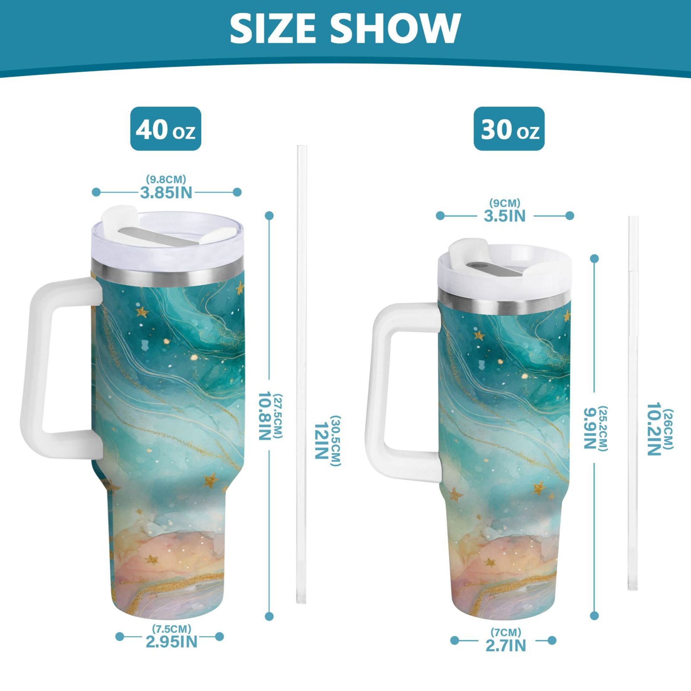 40 oz Insulated Stainless Steel Tumbler Double Wall Stainless Steel Tumbler with 2-Way Drinking Beautiful Watercolor Stars 8MMH