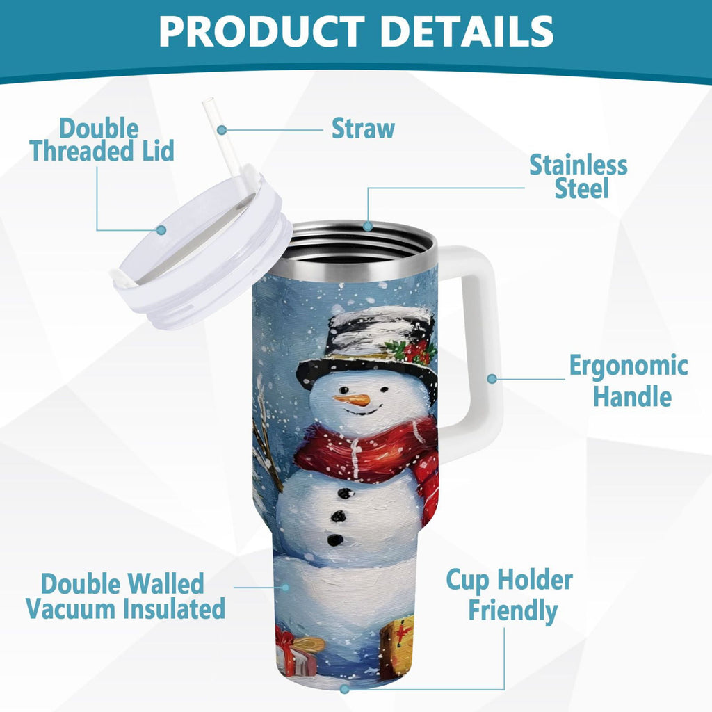 30 oz Insulated Stainless Steel Tumbler Double Wall Stainless Steel Tumbler with 2-Way Drinking Christmas Scene with Snowman QBTA