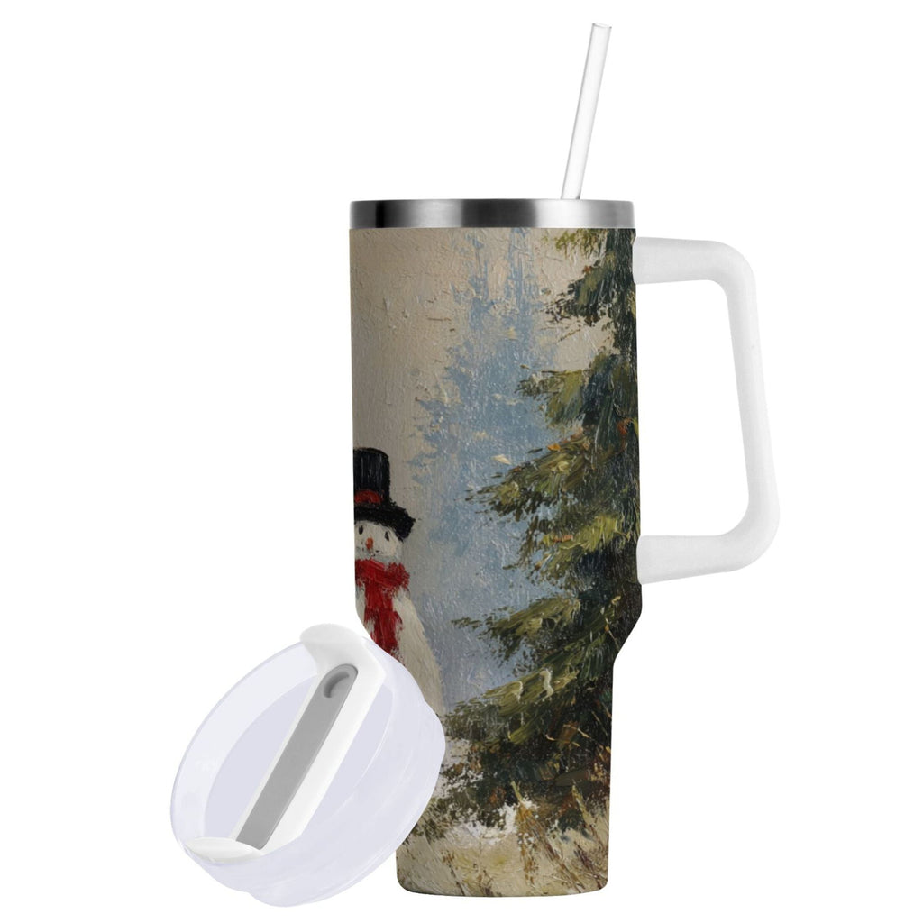 40 oz Insulated Stainless Steel Tumbler Double Wall Stainless Steel Tumbler with 2-Way Drinking Moody Snowman Couple JMD0