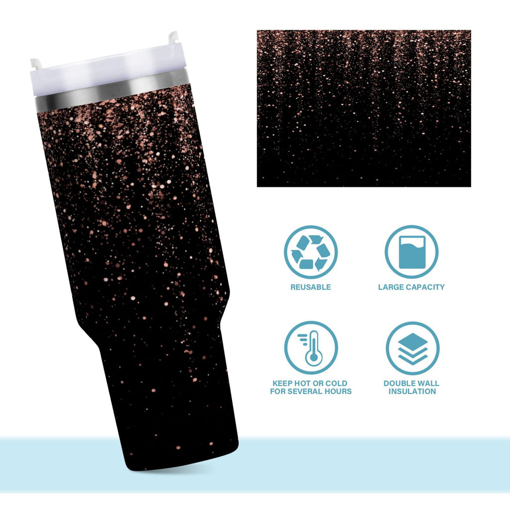 40 oz Insulated Stainless Steel Tumbler Double Wall Stainless Steel Tumbler with 2-Way Drinking Rose Gold Glitter Z5NQ